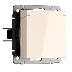 Изображение Розетка с заземлением и шторками c крышкой IP44 N (айвори матовый) W1171262