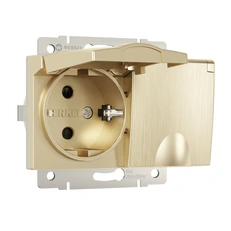 Изображение Розетка двойная влагозащищенная с заземлением с крышками и шторками (шампань рифленый) W1172210