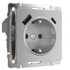 Изображение Розетка с быстрой зарядкой USB Type A+С (серебряный рифленый) W1171709