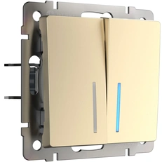 Изображение Выключатель двухклавишный проходной с подсветкой (шампань) W1122111